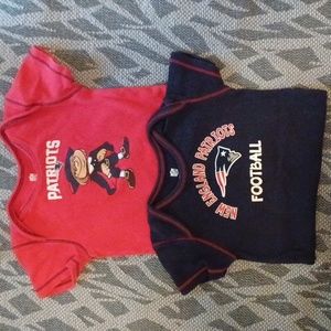 Two NFL Patriots Onsies size 12 months used but in good condition, boy or girl